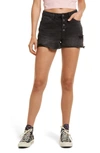Bp. Exposed Button High Waist Cutoff Shorts In Faded Black Wash
