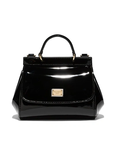 Dolce & Gabbana Black Sicily Mini Patent Leather Shoulder Bag In Schwarz