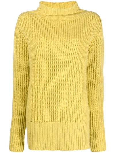 Drome Ribbed Roll-neck Knit Jumper In Acid Yellow