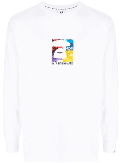 Aape By A Bathing Ape Logo-print Long-sleeved T-shirt In Weiss