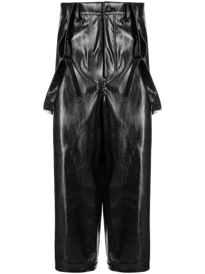 Yohji Yamamoto Faux Leather Dungarees In Schwarz