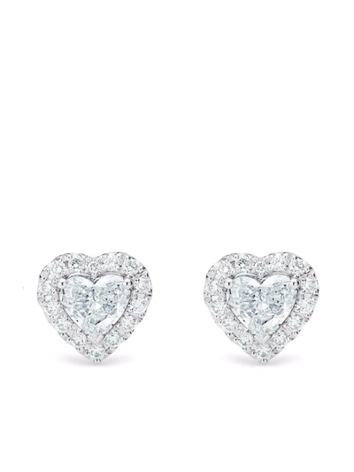 De Beers Jewellers 18kt White Gold Aura Heart-shaped Diamond Stud Earrings In Silber