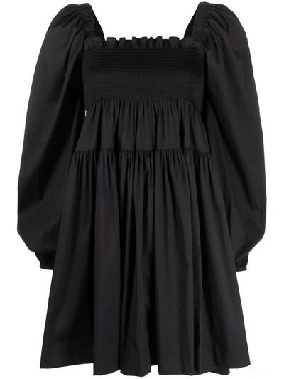Molly Goddard Finola Shirred Cotton-blend Poplin Dress In Schwarz