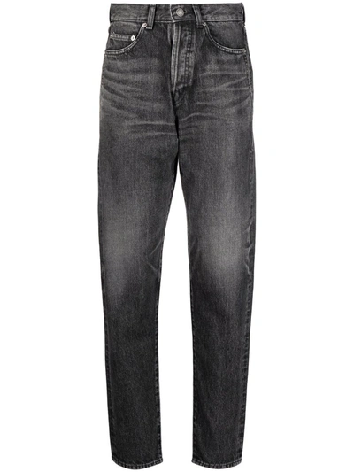 Saint Laurent High-rise Whiskered Tapered Jeans In Schwarz