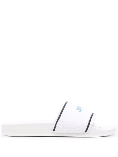 Off-white White Towel Material Slides With Striped Detailing