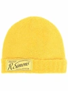 Raf Simons Logo-patch Knitted Beanie In Gelb