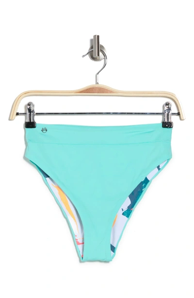 Maaji High Rise High Leg Reversible Bikini Bottoms In Blue
