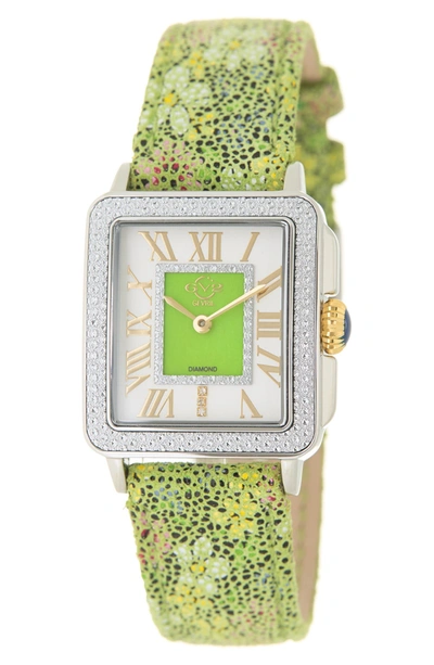 Gv2 Padova Diamond Dial Leather Strap Watch, 28.5mm In Lime Green