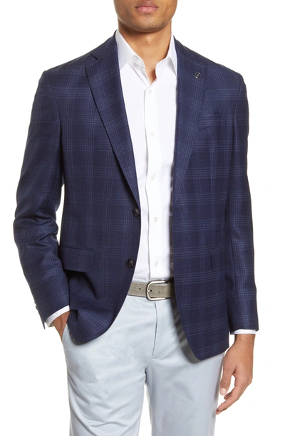 Ted Baker Karl Trim Fit Plaid Wool Travel Sport Coat In Navy