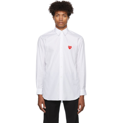 Comme Des Garçons Play Mens Shirt Woven White Cotton Shirt With Red Heart Patch