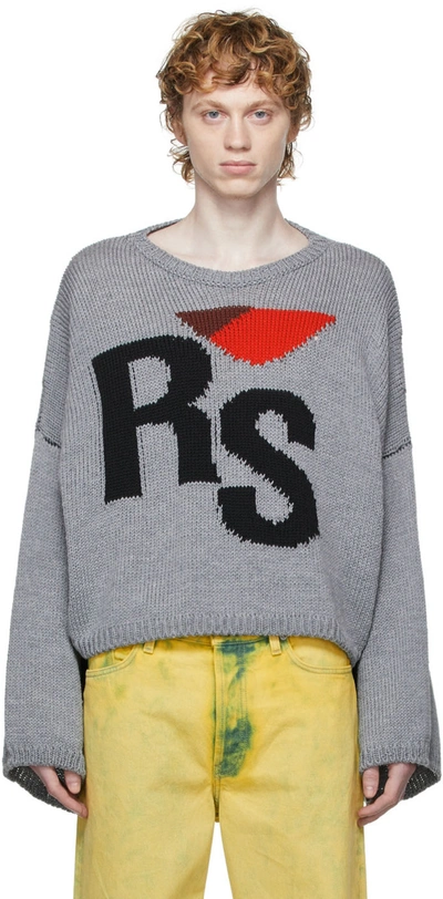 Raf Simons Cropped Logo Sweater In Grey