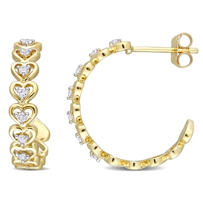 Amour 1/5 Ct Tw Diamond Semi-hoop Heart Earrings In 10k Yellow Gold
