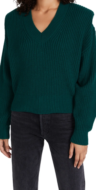 Essentiel Antwerp Almenara V Neck Sweater In Dark Green