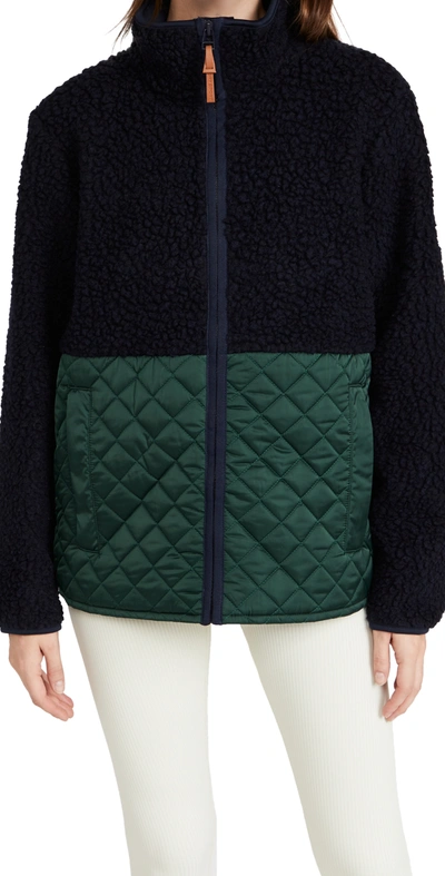 Tory Sport Sherpa Fleece Quilted Jacket In Tory Navy/conifer