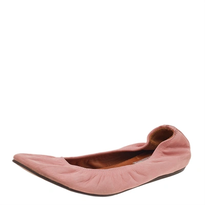 Pre-owned Lanvin Pink Leather Scrunch Ballet Flats Size 38