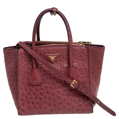 Pre-owned Prada Red Ostrich Twin Pocket Tote