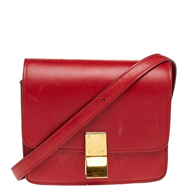 Pre-owned Celine Red Leather Small Classic Box Flap Bag