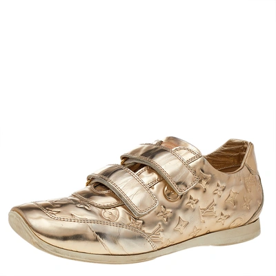 Pre-owned Louis Vuitton Metallic Gold Monogram Mirror Tennis Shoes Size 38.5
