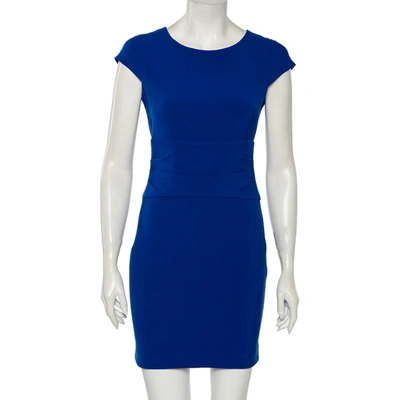 Pre-owned Diane Von Furstenberg Blue Knit Ruched Waist Detailed Dress S