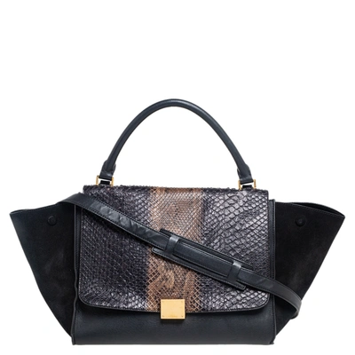 Pre-owned Celine Black/brown Python And Leather Medium Trapeze Bag