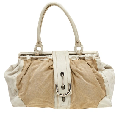 Pre-owned Tod's Beige/ Off White Leather And Canvas Satchel