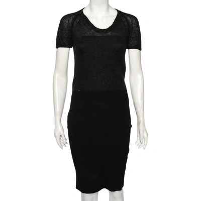 Pre-owned Dolce & Gabbana Black Wool And Knit Bodycon Skirt Detailed Midi Dress S