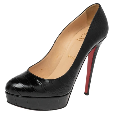 Pre-owned Christian Louboutin Black Crocodile Leather Bianca Platform Pumps Size 39.5
