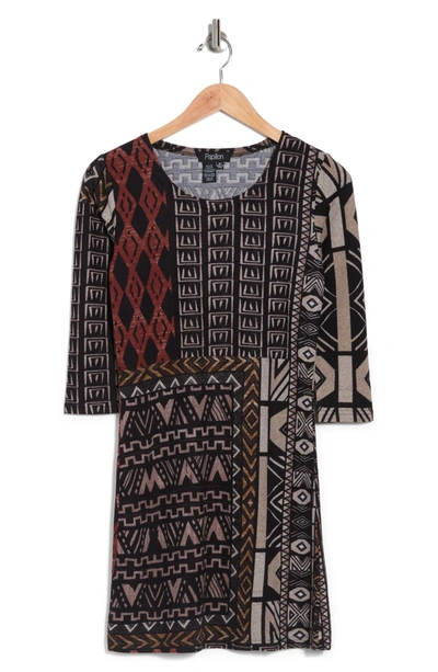 Papillon Geo Print Sweater Dress In Brown