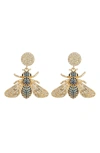 Eye Candy Los Angeles Mason Bee Cz Statement Earrings In Gold Blue