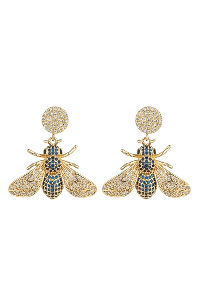 Eye Candy Los Angeles Mason Bee Cz Statement Earrings In Gold Blue