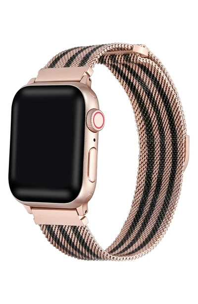 Posh Tech Striped Stainless Loop Band For Apple Watches In Rose Gold With Black