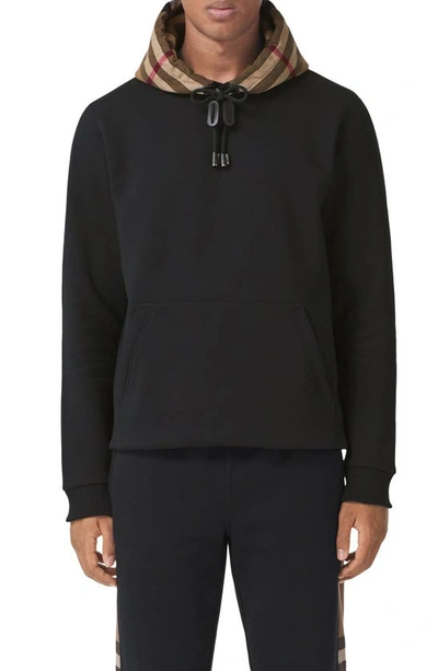 Burberry Check-hood Cotton Hoodie In Black