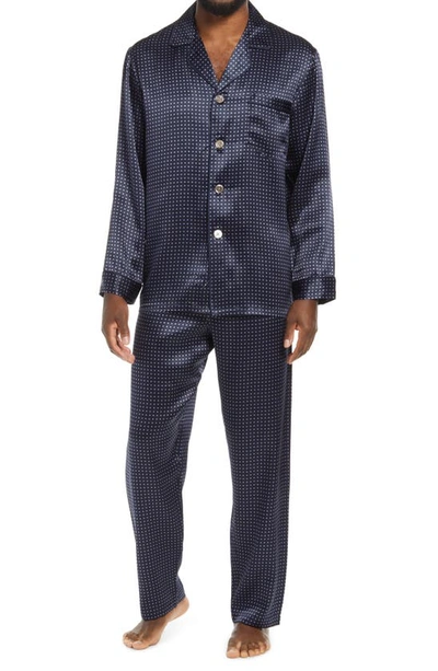 Majestic Dot Silk Pajamas In Navy Dot