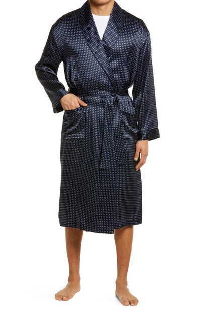 Majestic Dot Silk Dressing Gown In Navy Dot