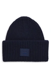 Acne Studios Face Patch Wool Beanie In Navy