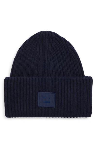 Acne Studios Face Patch Wool Beanie In Navy