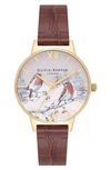 OLIVIA BURTON WINTER WONDERLAND LEATHER STRAP WATCH, 30MM,OB16WL92