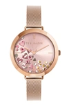 Ted Baker Women's Ammy Hearts Rose Gold-tone Mesh Bracelet Watch 37.5mm In Rose Gold