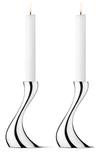 Georg Jensen Silver Cobra Medium Candle Holder Set In Silver