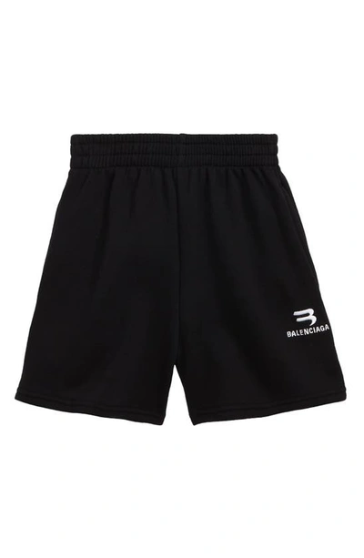 Balenciaga Kids' Embroidered Logo Sweat Shorts In 1070 Black White