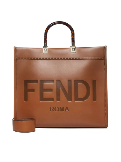 Fendi Sunshine Medium Leather Tote Bag In Brown