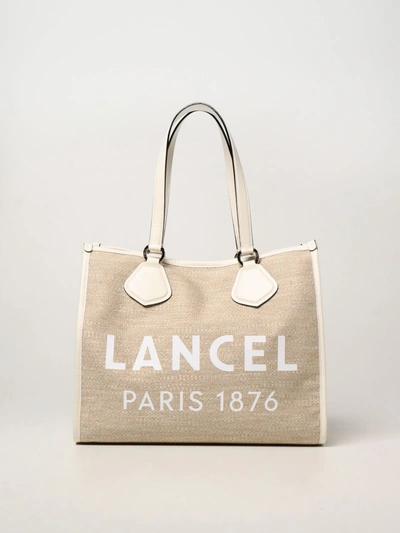 Lancel White Jute And Leather Tote Bag In Natural