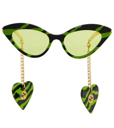Gucci Zebra-print Cat-eye Sunglasses In Green-gold-green