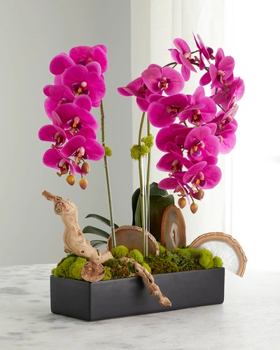 T & C Floral Company Fuchsia Orchid Faux Floral Arrangement W/ Agate Accent