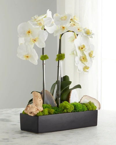 T & C Floral Company Faux Floral Orchid Arrangement With Agate Slabs