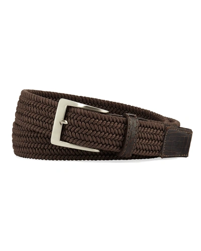 W. Kleinberg Men's Sport Stretch Belt With Crocodile-trim In Tiramisu