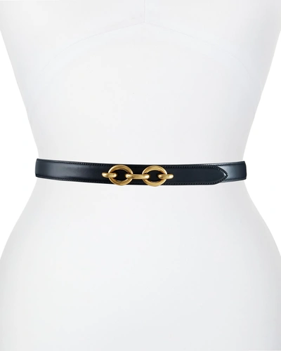 Saint Laurent Ysl Cintura Skinny Leather Belt In 1000 Nero