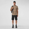 Burberry Cotton Shirt With Checked Pattern And Pockets In Archive Beige