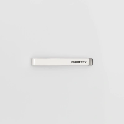 Burberry Logo Detail Palladium-plated Tie Bar In Palladium/black