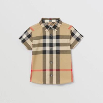 Burberry Kids' Boy's Owen Vintage Check Short-sleeve Shirt In Archive Beige